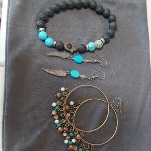 Western/Boho Jewelry 2 Earrings And One Lava Bracelet